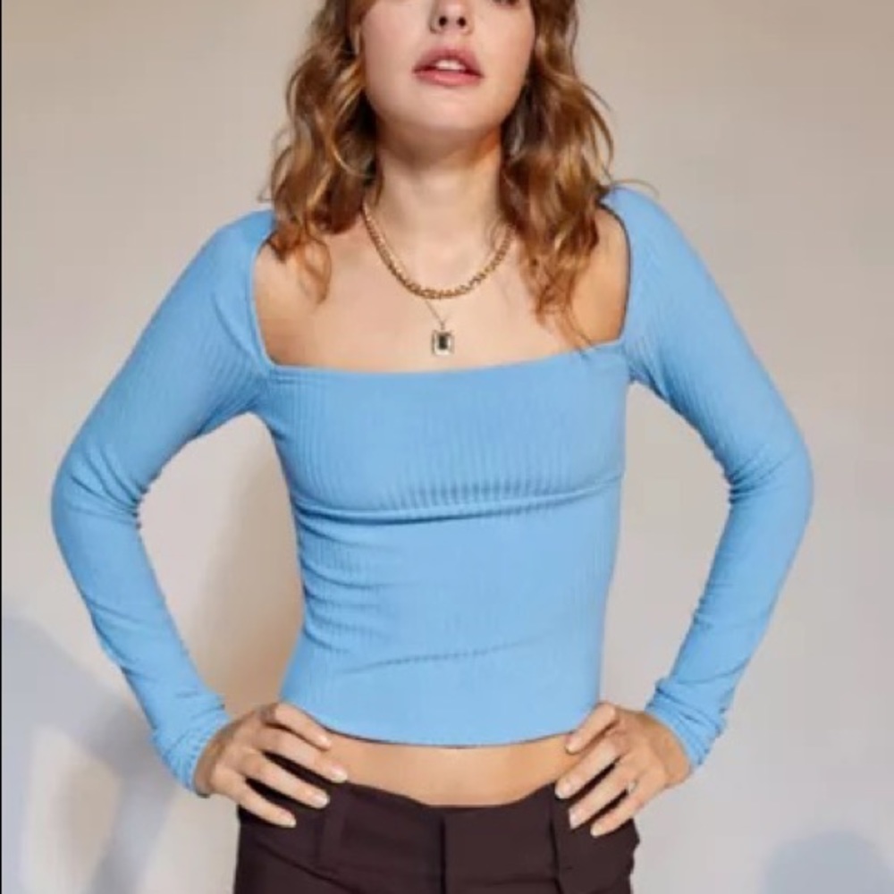 Blue Orla Square Neck Long Sleeve Top